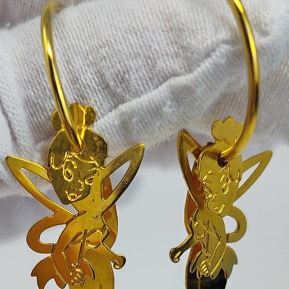 Disney Signed Gold Tone Tinkerbell Dangle Earrings - Picture 6 of 11
